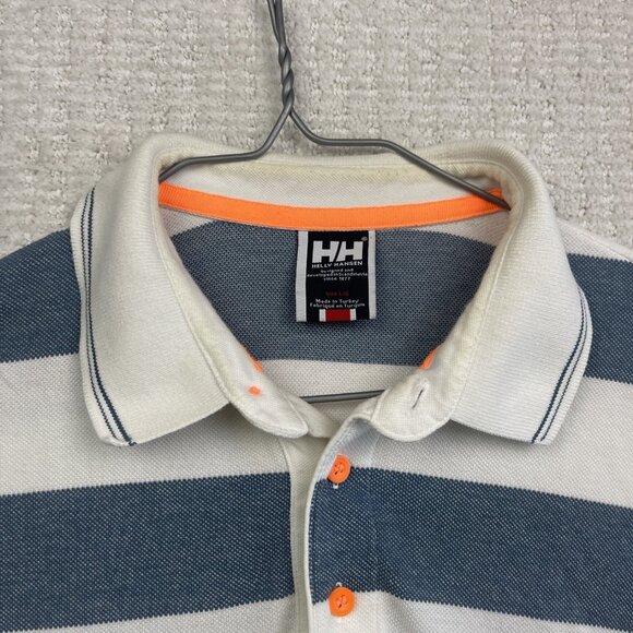 Helly Hansen Ocean Race Polo Shirt Men Sz L Blue White Striped Nautical Sailing - Picture 7 of 16